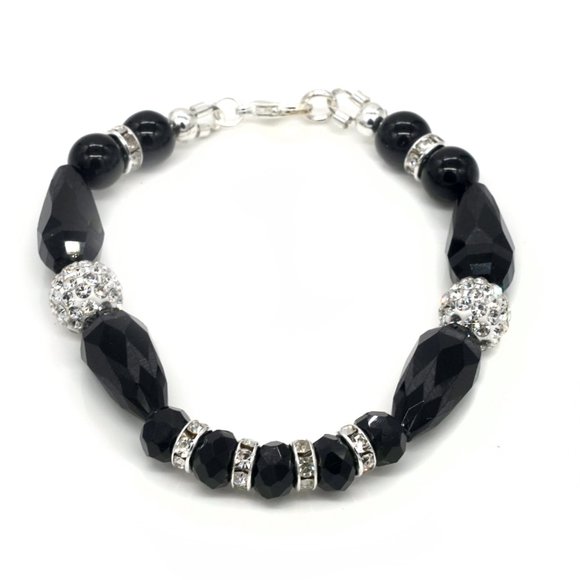 Black bracelets with glass beads and silver lobster clasp. - Picture 2 of 2